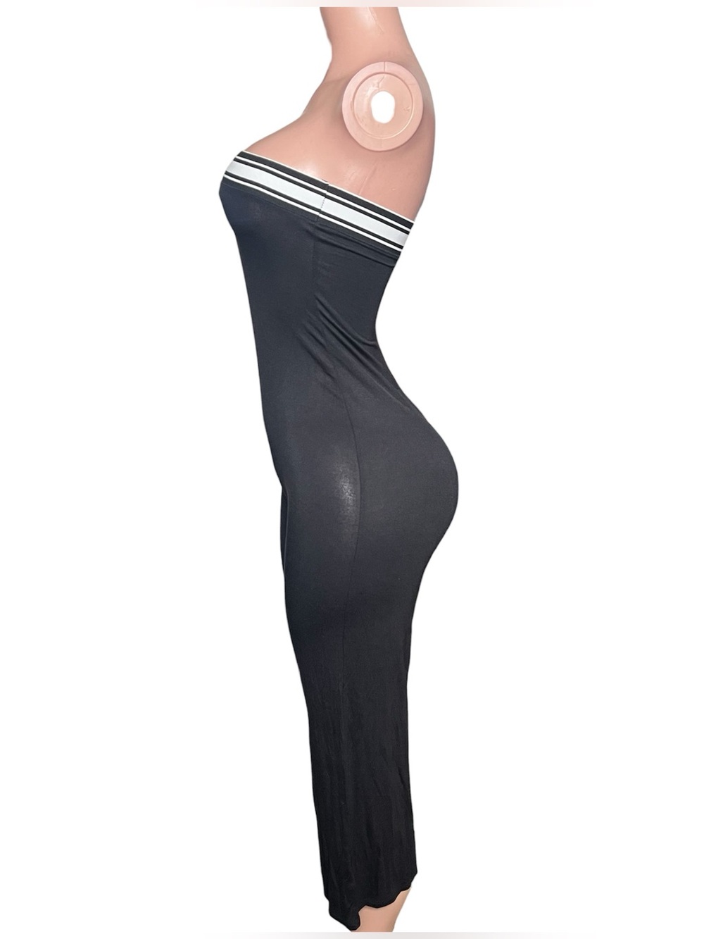 Strapless Black Jumpsuit with White Stripe - Picture 2 of 3